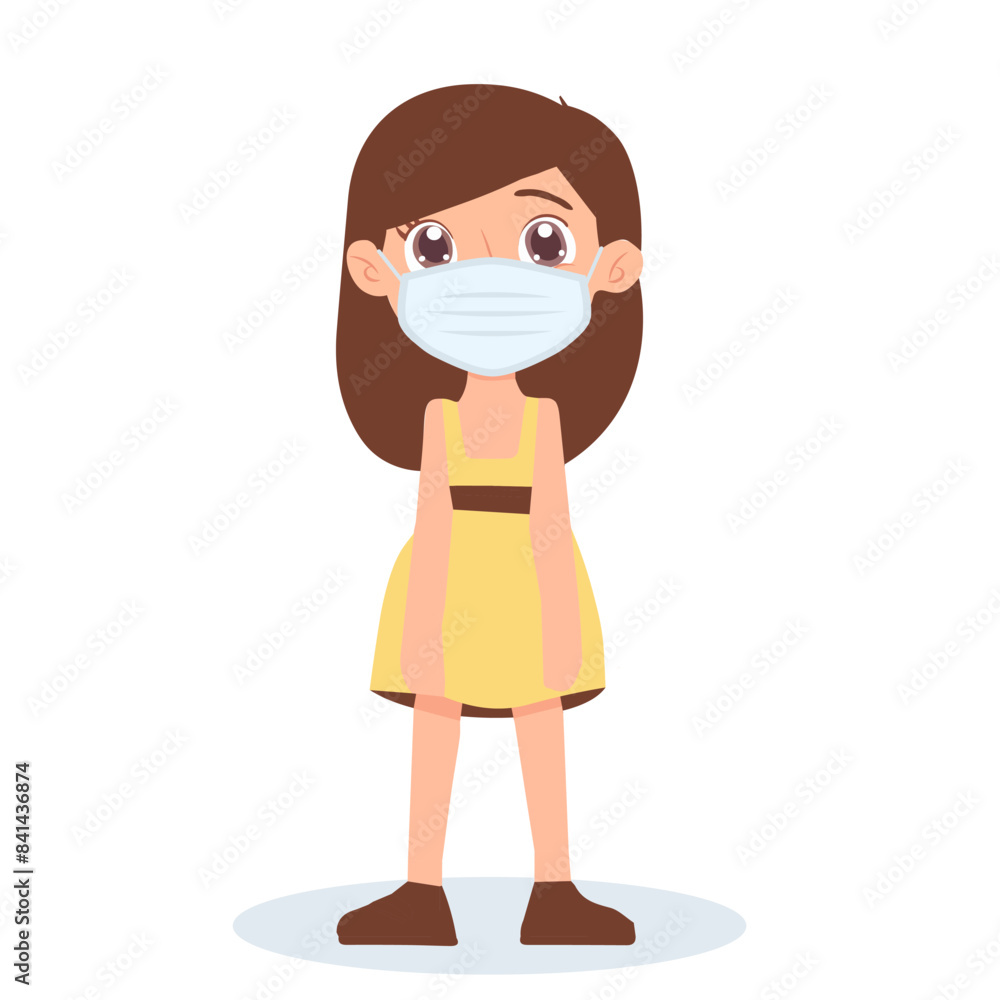 sad cute little girl wears a mask. sad cute little girl wears a mask.