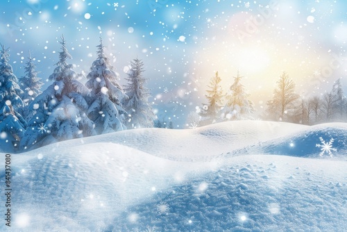 Wallpaper Mural Soft fluffy snowy landscape with snowdrifts and trees in sunlight. Created by artificial intelligence. Torontodigital.ca