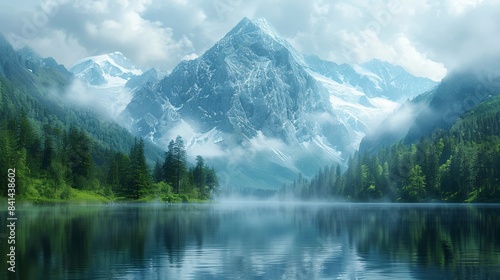 Majestic mountain reflecting in lake
