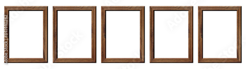 fünf isolierte hölzerne Bilderrahmen