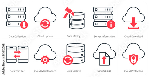 A set of 10 mix icons as data collection, cloud update, data mining