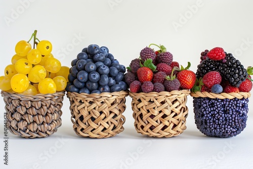 Wallpaper Mural Assorted fresh berries including yellow raspberries and blueberries in wicker baskets, showcasing their vibrant colors and juicy quality perfect for a healthy snack Torontodigital.ca