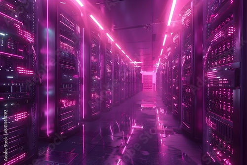 Futuristic Data Center with Towering Server Racks,Pulsing Electric Energy,and Intricate Optical Cables