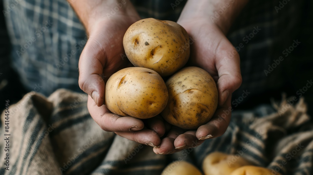 Hands holding freshly harvested potatoes Hands holding freshly harvested potatoes