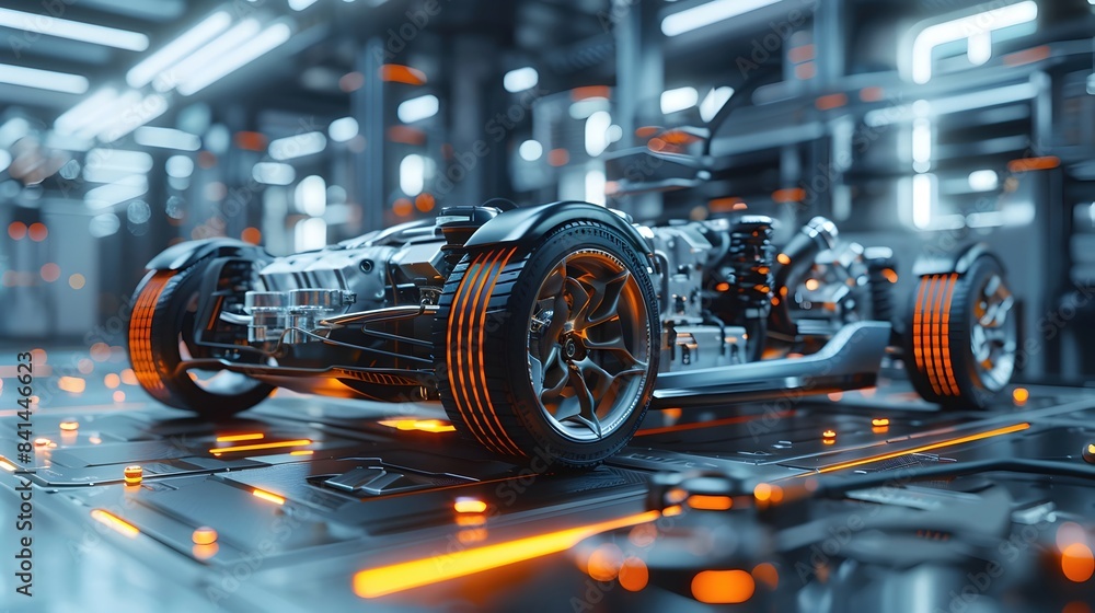 Fototapeta premium Innovative and High-Performance Electric Car Battery System with Advanced Safety Features and Streamlined Aerodynamic Design