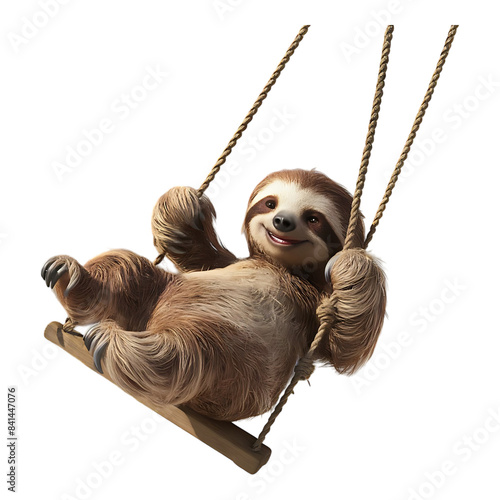 A sloth swinging joyfully on a swing.