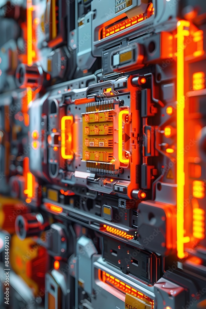 Modular and Customizable Power Unit Concept with Vibrant Geometric Circuitry in a Minimalist Industrial Workshop Setting Modular and Customizable Power Unit Concept with Vibrant Geometric Circuitry in a Minimalist Industrial Workshop Setting