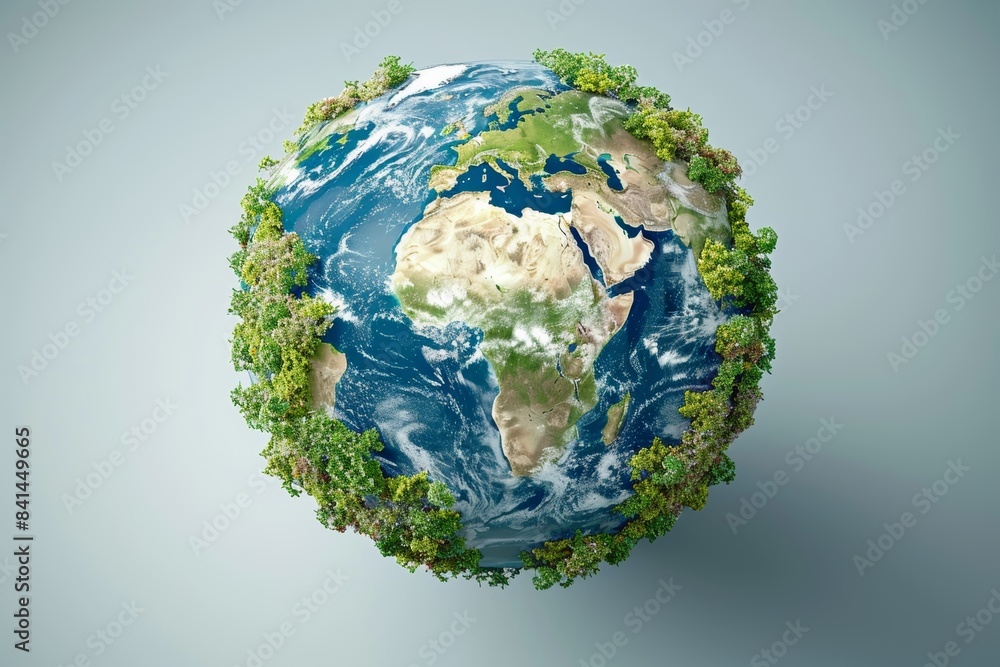 Earth globe enveloped in lush greenery signifying environmental harmony and conservation Earth globe enveloped in lush greenery signifying environmental harmony and conservation