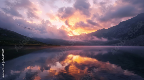 Wallpaper Mural Stunning sunrise over alpine lake in French Pyrenees mountains Torontodigital.ca