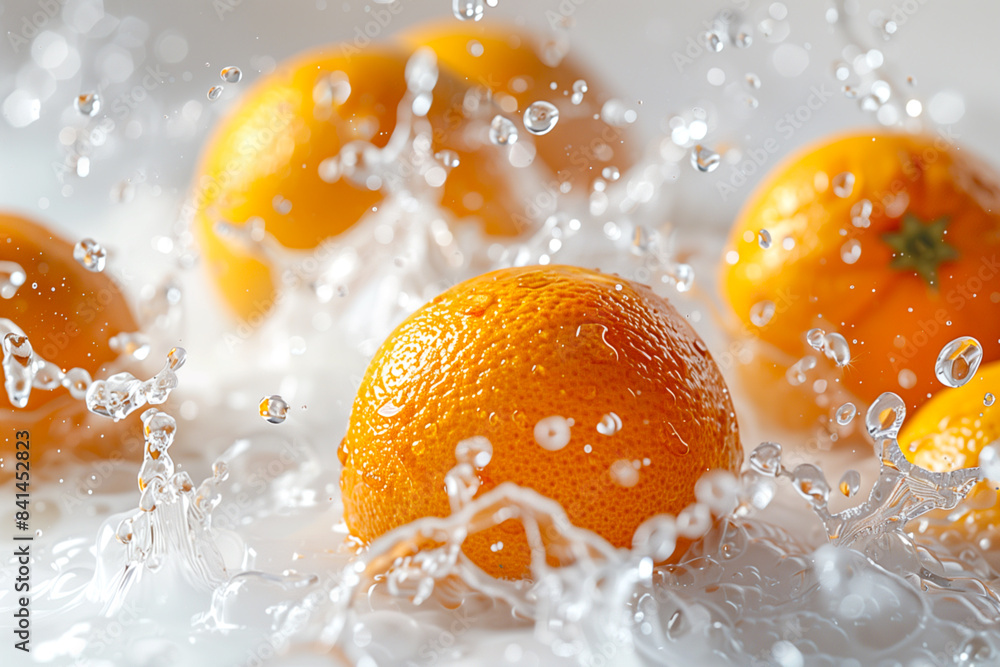 Fresh oranges falling into the water Fresh oranges falling into the water