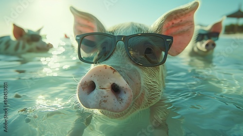 Pigs Wearing Sunglasses Swimming in Clearwater