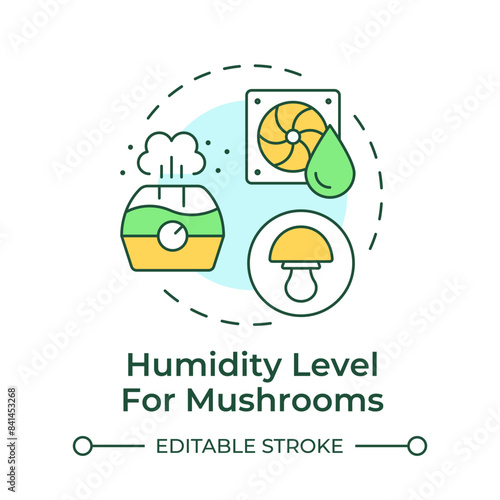 Humidity level multi color concept icon. Conditions for growing mushrooms. Indoor farming equipment. Round shape line illustration. Abstract idea. Graphic design. Easy to use in article