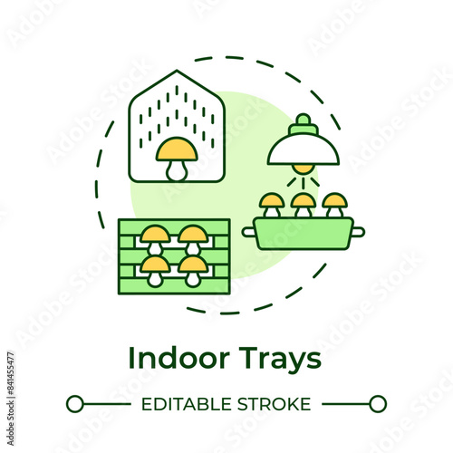 Indoor trays multi color concept icon. Mushroom cultivation technique. Indoor farming. Climate control. Round shape line illustration. Abstract idea. Graphic design. Easy to use in article