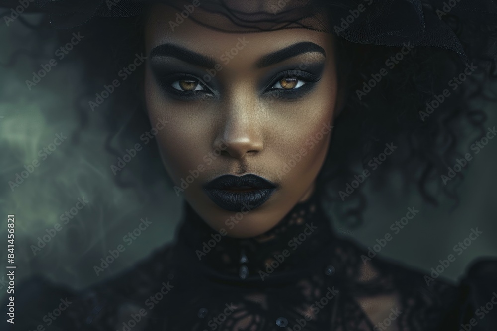 Bewitching Black gothic woman. Model lady with black hair looking away. Generate ai Bewitching Black gothic woman. Model lady with black hair looking away. Generate ai