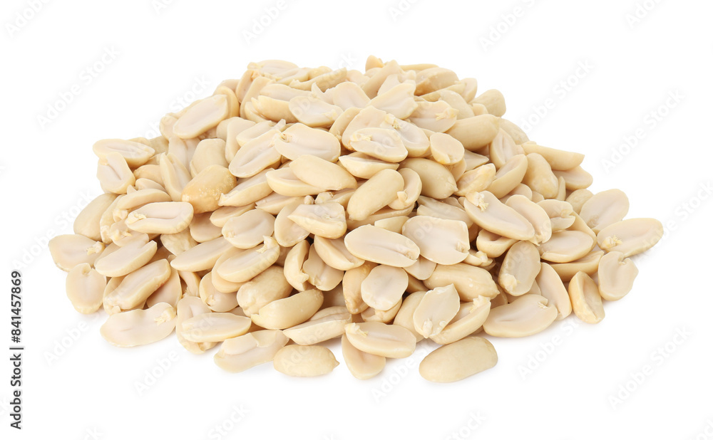Pile of fresh peeled peanuts isolated on white Pile of fresh peeled peanuts isolated on white