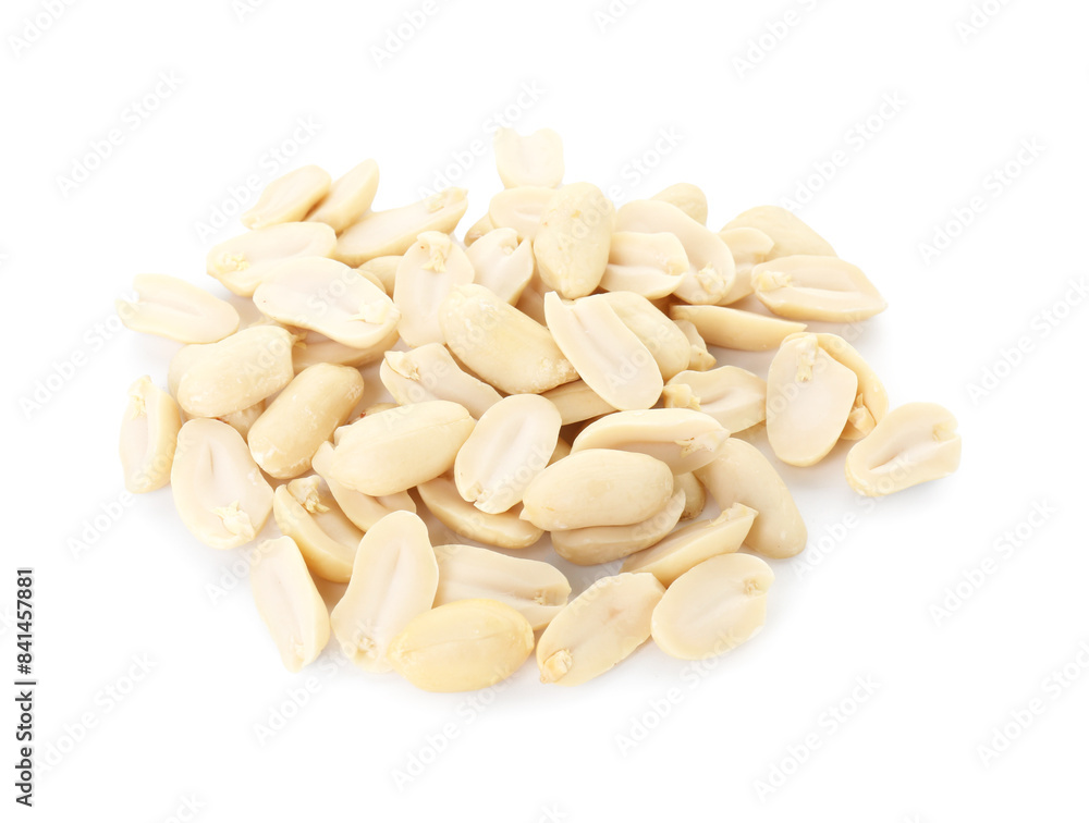 Pile of fresh peeled peanuts isolated on white Pile of fresh peeled peanuts isolated on white