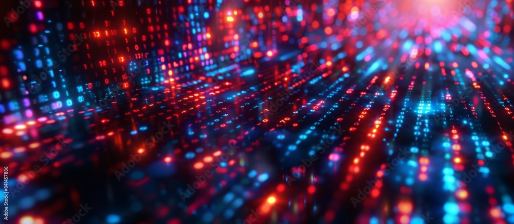 Dynamic Binary Code Matrix in Vibrant Red and Blue - Concept of Digital Data Stream for Tech Background Dynamic Binary Code Matrix in Vibrant Red and Blue - Concept of Digital Data Stream for Tech Background