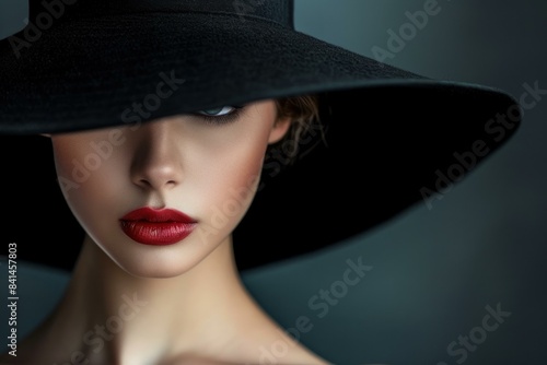 Elegant Woman black hat. Stylish model. Generate ai © anatolir