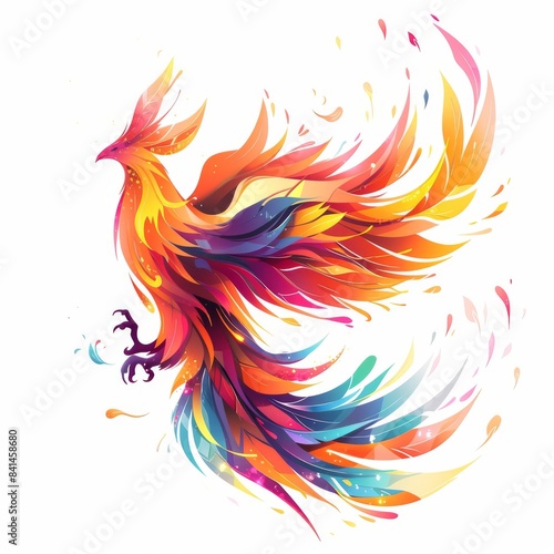 phoenix in tattoo style, in neon colors, isolated on white background © DZMITRY