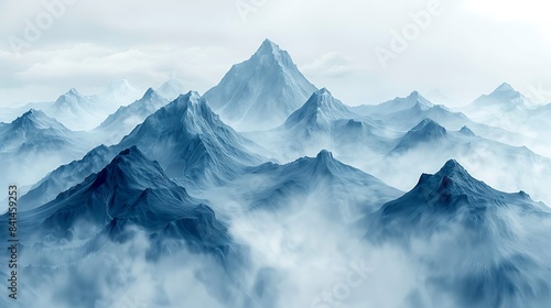 Wallpaper Mural A foggy mountain range with a white sky background Torontodigital.ca