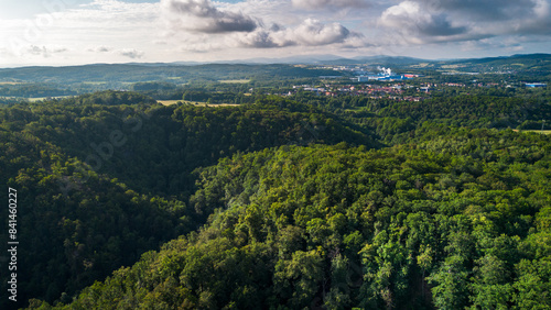 Aerial View of Forest and Town