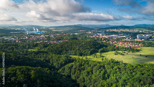 Aerial View of Cityscape and Forest