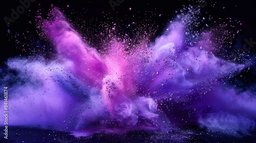 Vibrant purple and pink powder explosion captured against a dark background, showcasing dynamic and vivid color contrasts.