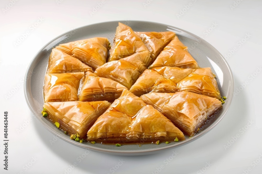 Delicious Sweet and Nutty Baklava on Elegant Platter Delicious Sweet and Nutty Baklava on Elegant Platter
