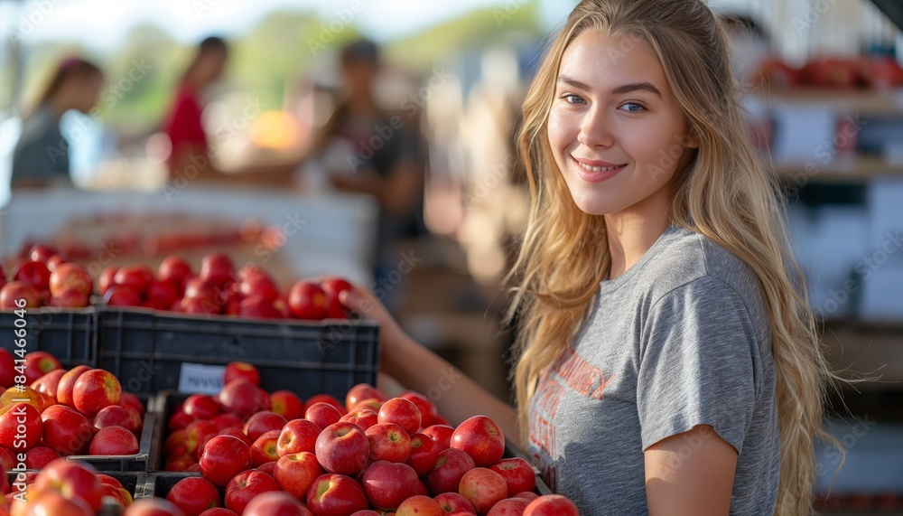 Young woman shopping for apples at market Young woman shopping for apples at market