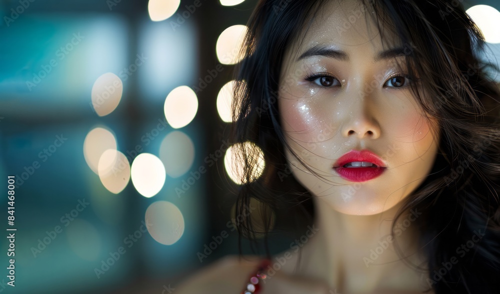 Close up portrait of beautiful young Asian party girl looking at camera Close up portrait of beautiful young Asian party girl looking at camera