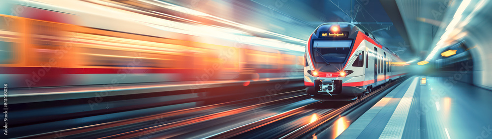 Fototapeta premium Blurred background of the express modern train in motion.