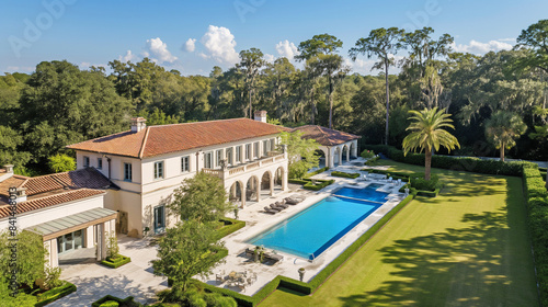 Large villa with orange roof  pool  garden