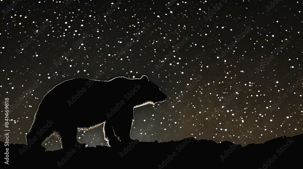 Obraz premium Brown bear silhouette in starry night. Generative Ai