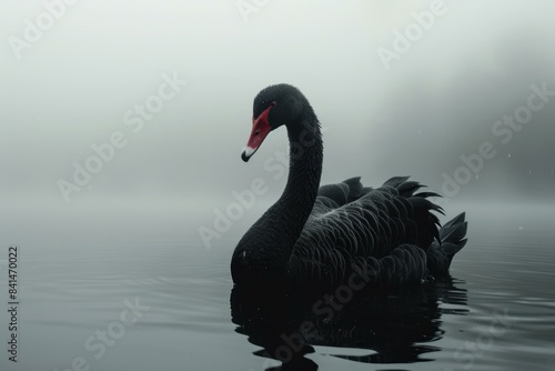 Graceful Black swan. Animal nature sunrise. Generate Ai