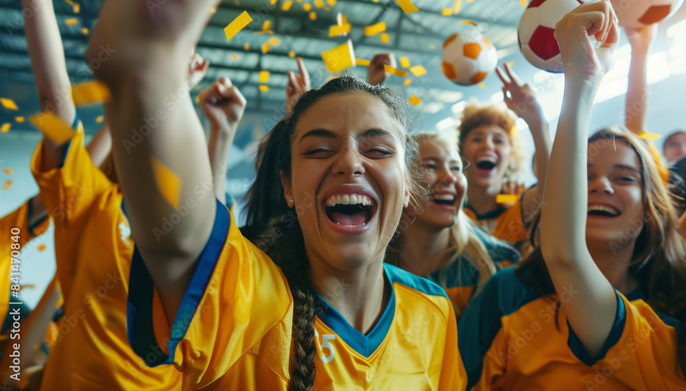 A sports team celebrating a victory with joyful expressions, sportsteam, victory, joy A sports team celebrating a victory with joyful expressions, sportsteam, victory, joy