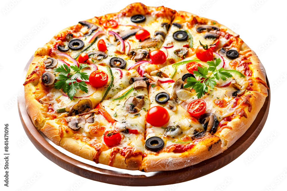 Pizza with vegetables isolated on transparent background Pizza with vegetables isolated on transparent background