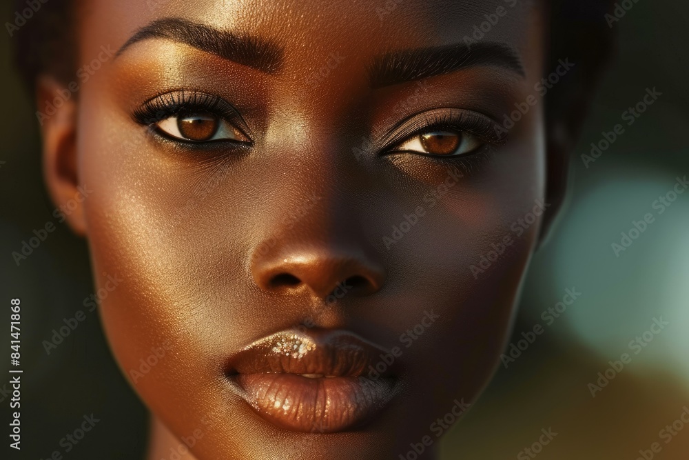 Introspective Black woman portrait looking away. African attractive female model posing. Generate ai Introspective Black woman portrait looking away. African attractive female model posing. Generate ai