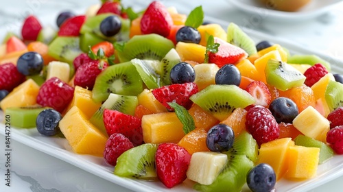 A colorful and refreshing fruit salad featuring a variety of fresh seasonal fruits  a healthy and delicious option for breakfast or dessert