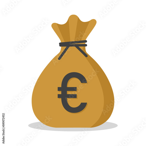 Money sack with Euro currency symbol in brown color vector illustration. Euro sack icon. Cartoon sack money bag with full of Euro.