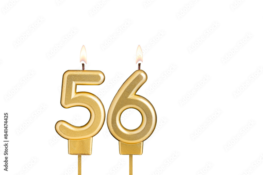 Birthday candle number 56 on white background Birthday candle number 56 on white background