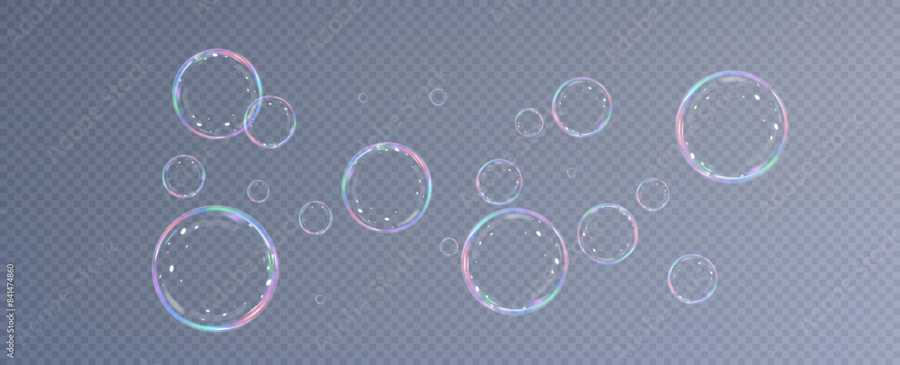 Realistic soap bubbles.Flying bubbles on a transparent background. Realistic soap bubbles.Flying bubbles on a transparent background.