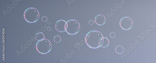 Realistic soap bubbles.Flying bubbles on a transparent background.	