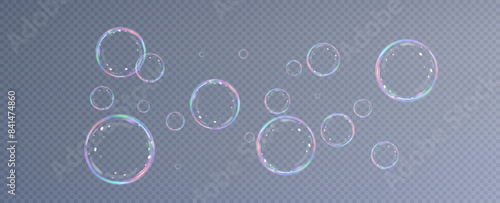 Realistic soap bubbles.Flying bubbles on a transparent background.	