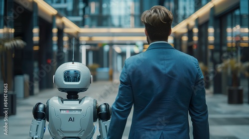 Man and Ai Robot Working in Harmony  