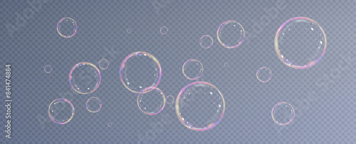 Realistic soap bubbles.Flying bubbles on a transparent background.	