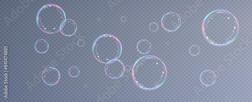 Realistic soap bubbles.Flying bubbles on a transparent background.	