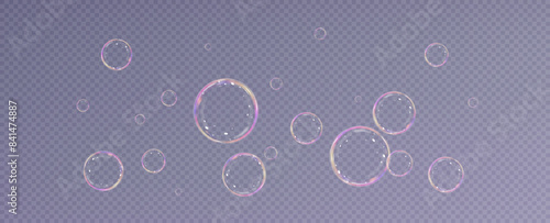 Realistic soap bubbles.Flying bubbles on a transparent background.	