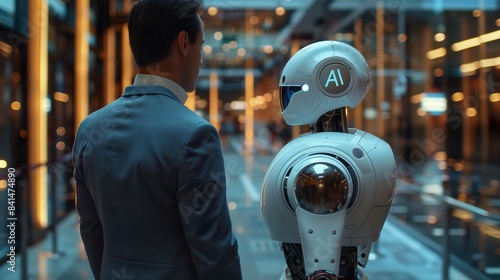 Man and Ai Robot Working in Harmony  