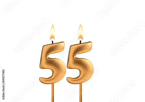 Birthday number 55 - Golden candle on white background © Luis Echeverri Urrea
