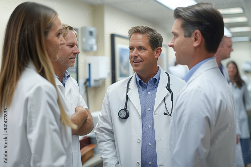 Group of medical professionals having a discussion at hospital Group of medical professionals having a discussion at hospital